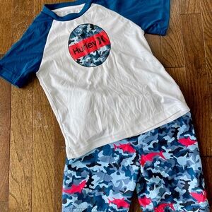 Hurley White and Teal Kids Rash Guard Set